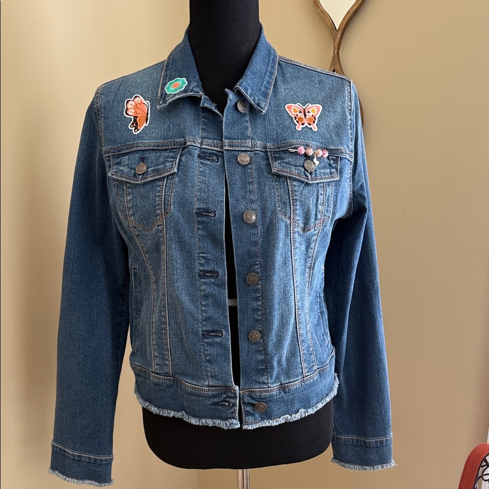 Refashioned Nine West Blue Denim Jacket with Patches